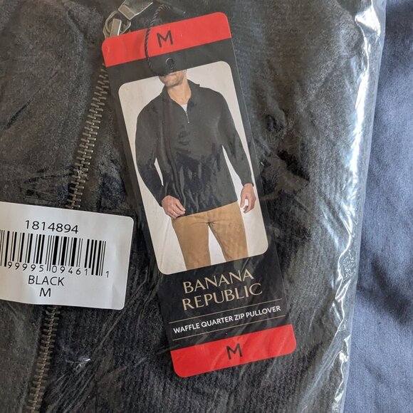 NWT Men's Banana Republic Waffle Quarter Zip | Black | M - Picture 1 of 3